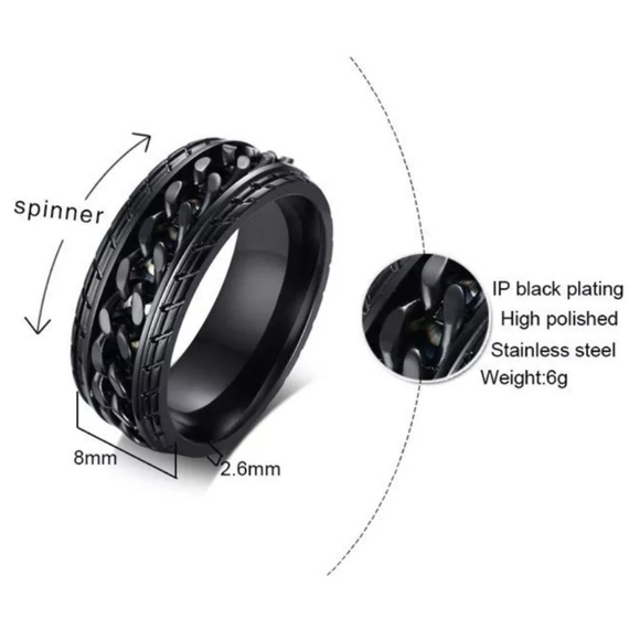 Men's Stainless Steel Spinner Ring - Tire Texture - Picture 4 of 5